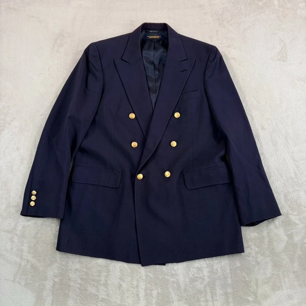 Vintage Brooks Brothers Brooksgate Double Breasted Blazer Jacket Men 42L Navy